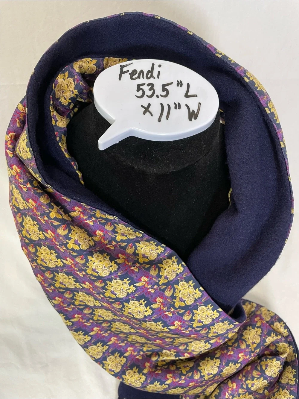 Vintage FENDI Cravatte Silk & Wool Double-Sided Fringe Scarf Floral Navy Italy